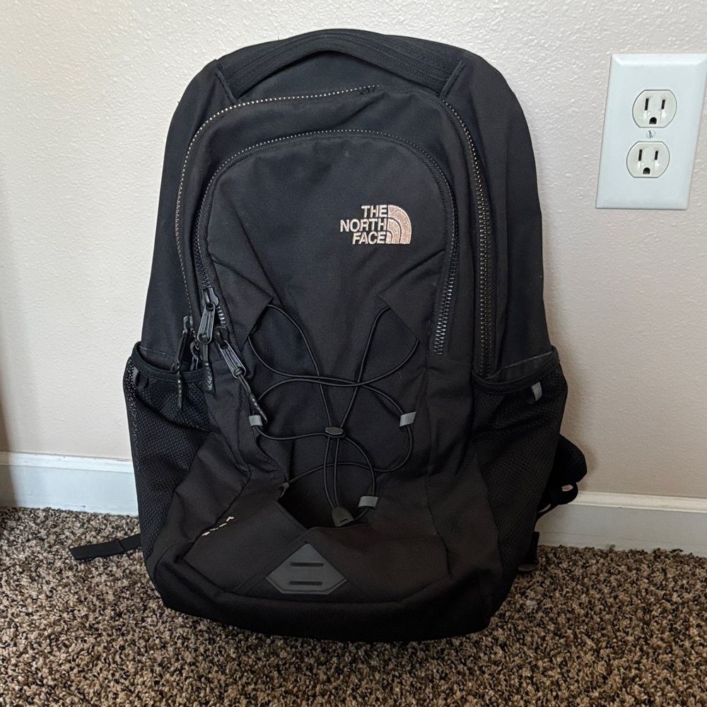 The North Face Black and Rose Gold Backpack